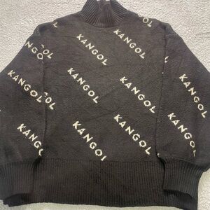 Kangol x H&M Small Mock Neck Sweater Black White Spellout Poly Acrylic Blend